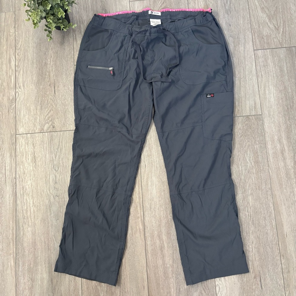 Koi Lite 6-Pocket Gray Scrub Pants Size XL Petite Slim Fit Dobby Pink Trim